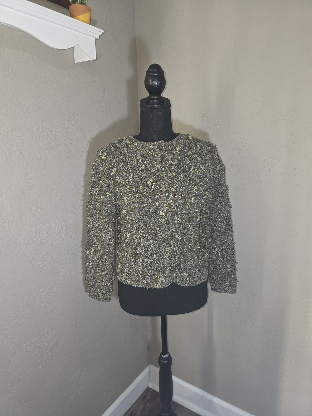 croft & barrow Olive Bouclé Button Jacket